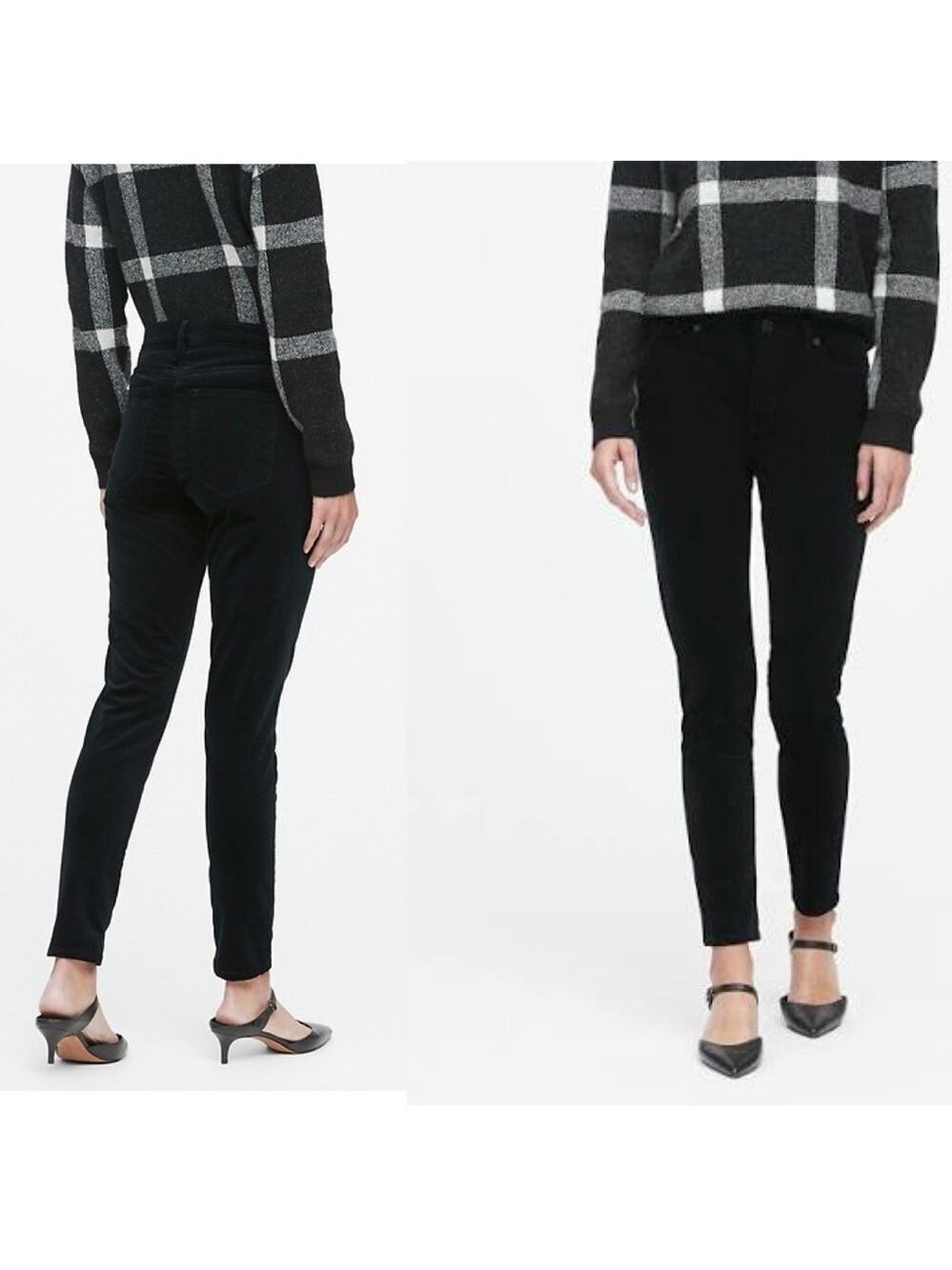 Banana republic black premium denim mid rise skinny velvet pants Sz 26